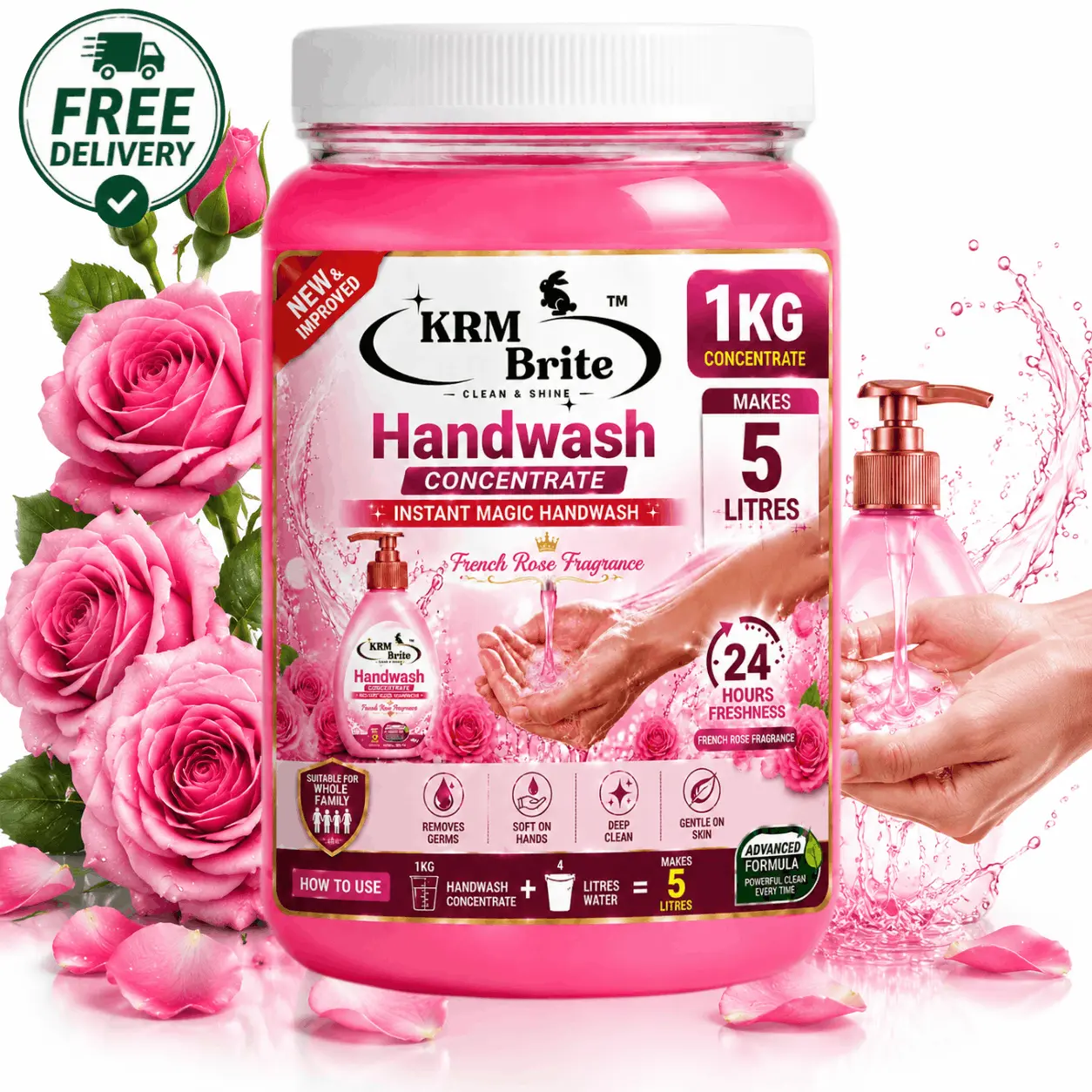 Handwash liquid Concentrate 1kg Makes 5 Litres ( French Rose)